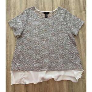 INC International Concepts Grey & Gold Knit Top with Chiffon Hem Color S…